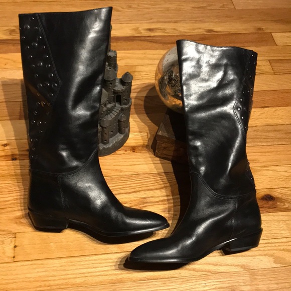 Grommets Studs SlipOn Riding Knee Rock Moto Chunky Biker Leather rave block flat - Picture 4 of 8